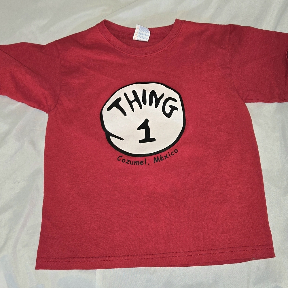 Kids Red Dr. Suess 'Thing 1' Boy Girl  Graphic Tee XS Boys Girl Tee Shirt